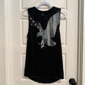 Vintage American Eagle Eagle Black White Graphic USA Flag Sleeveless Tank Top S